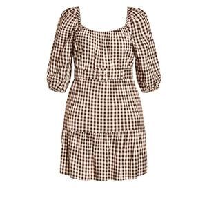 City Chic Gingham Brown Belt Dress